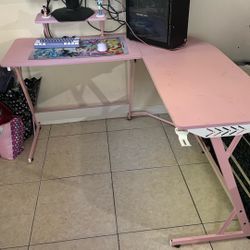 Pink L Shaped Gaming Desk 