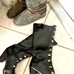 Black Boots With Nice Heel Zipper, Closing And Decorative Metal Button Snaps
