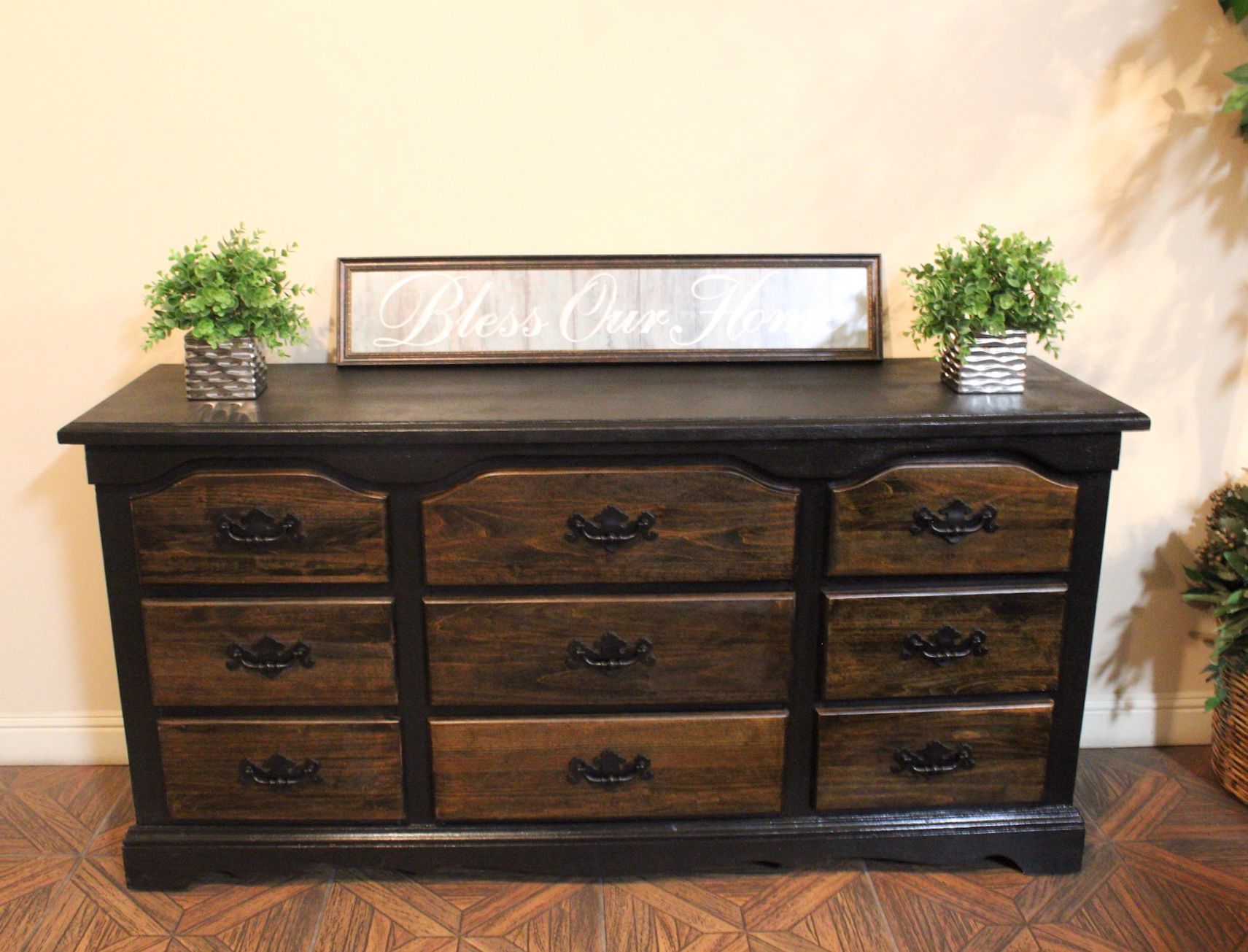 Black Two-Tone Dresser, 9-Drawers