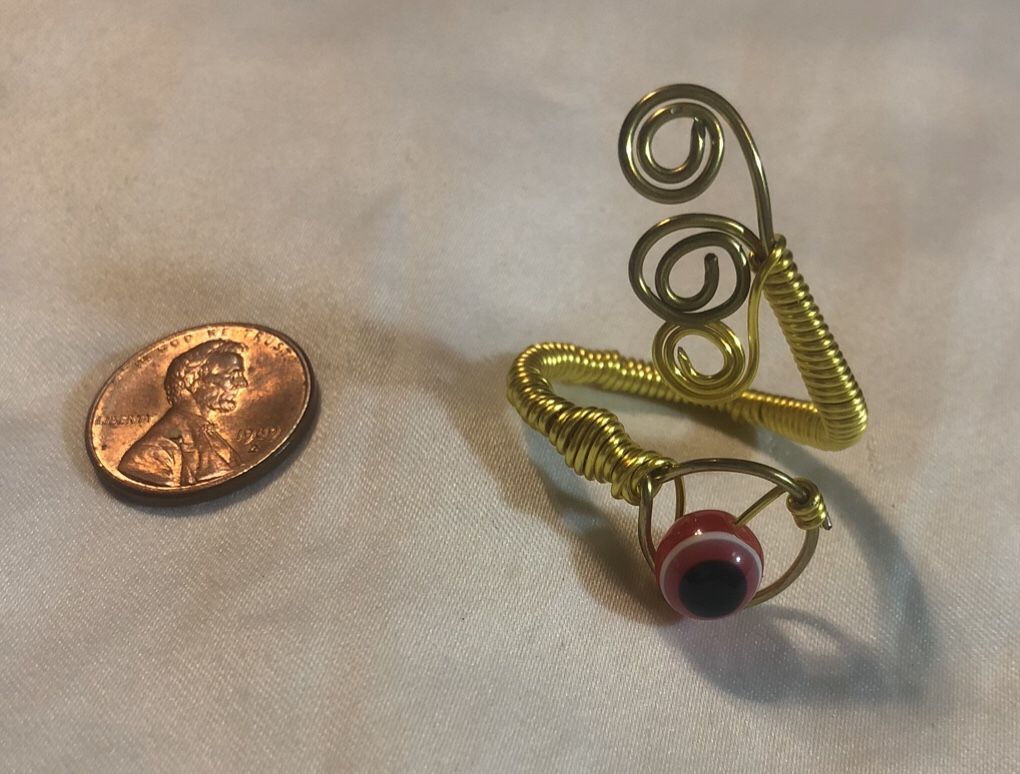 Red Evil Eye 🧿 Gold Tone Wired Adjustable Ring