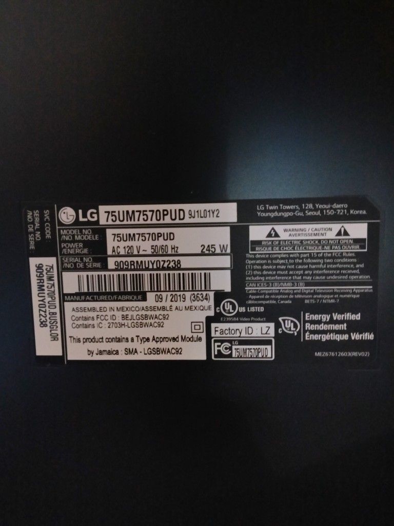 (FREE)! LG TV 4K 75INCH