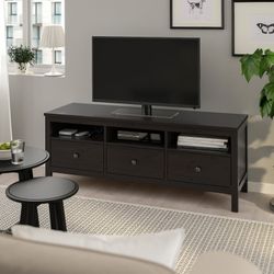 Black-Brown TV Bench with Shelves & Drawers (solid wood)