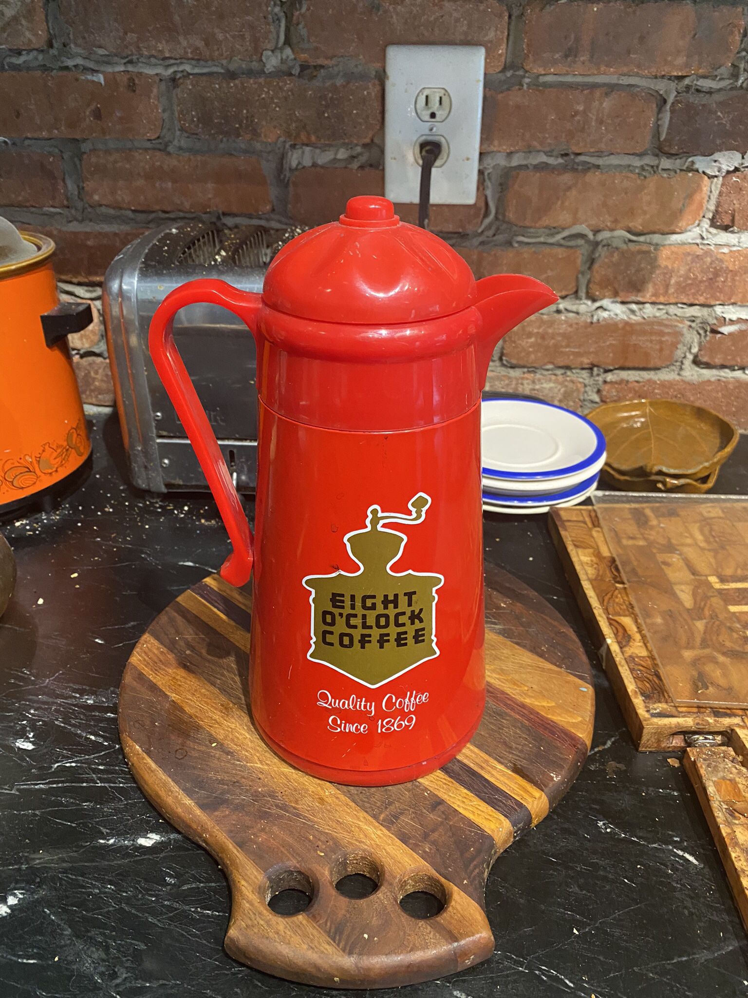 Vintage Eight O Clock Heavy Plastic Red Coffee Carafe