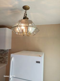 Brass Hanging Lamp with Beveled Glass