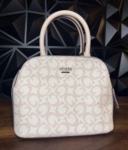 GUESS Women's Medium Beige Logo Satchel Top Handle Zip, Detachable Strap