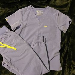 FIGS  Scrub Set Lavender/ Neon Yellow Accents