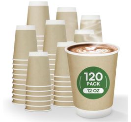 12 oz Compostable Coffee Cups 120 Pack
