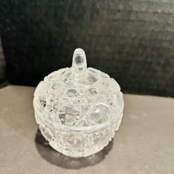 Vintage Cut Glass Apple Trinket Dish Bowl Jewelry box with Lid