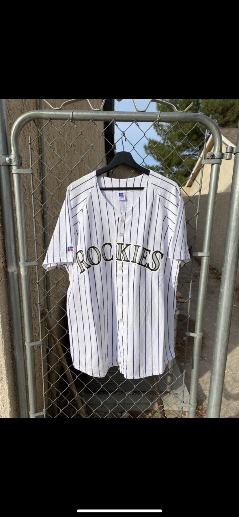 90s Russell Athletic MLB Colorado Rockies purple pinstripe baseball jersey