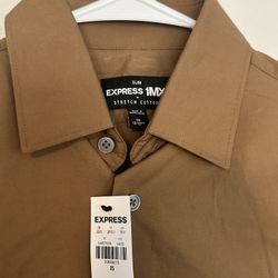 BRAND NEW EXPRESS MENS DRESS SHIRT BUTTON UP brown with tags size xs