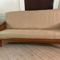 Solid Wood Futon Sofa W/ Plush Mattress / Good Support 