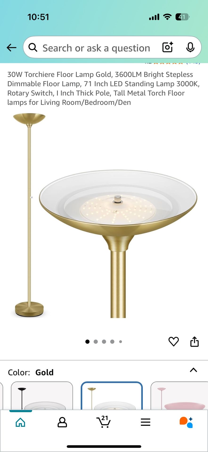 New Gold Torchiere Light