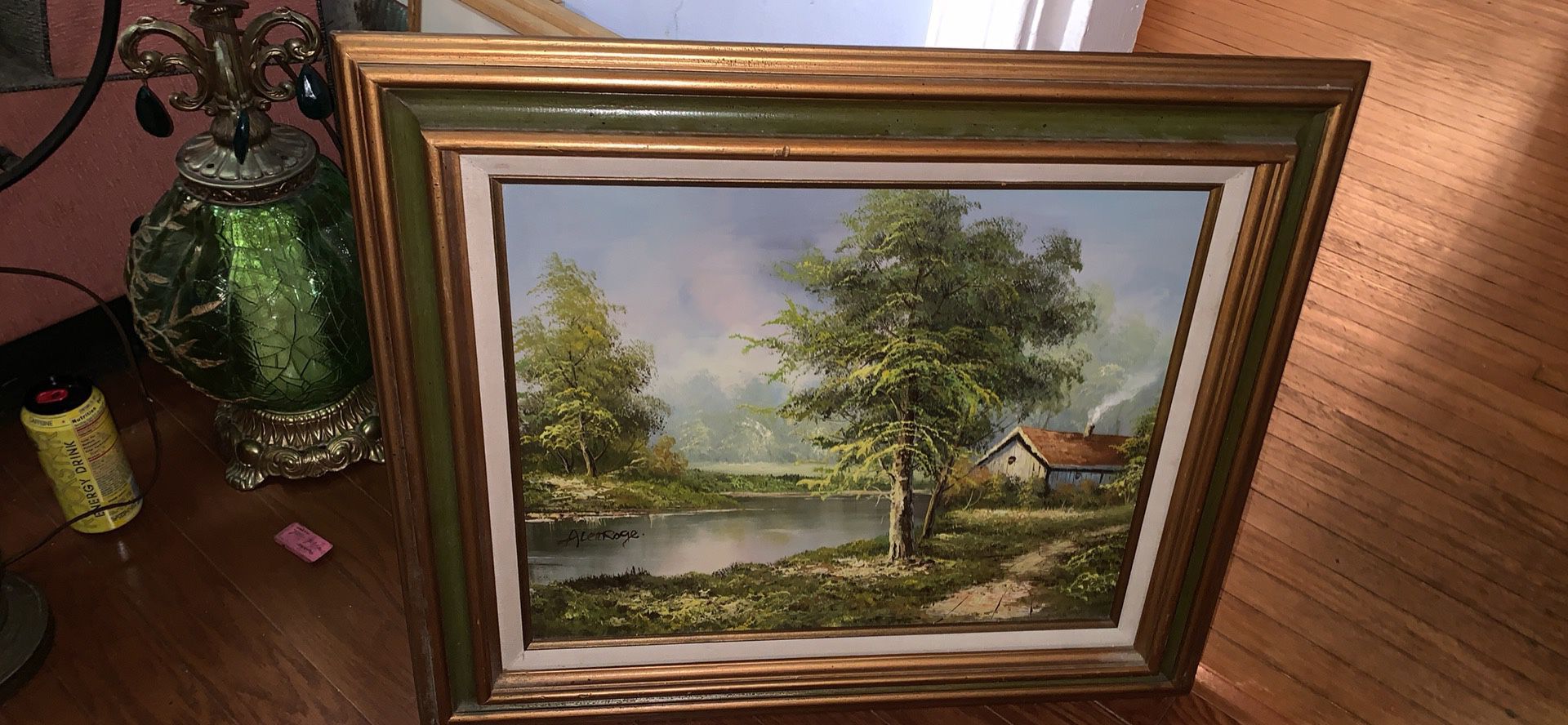 Vintage framed landscape oil painting