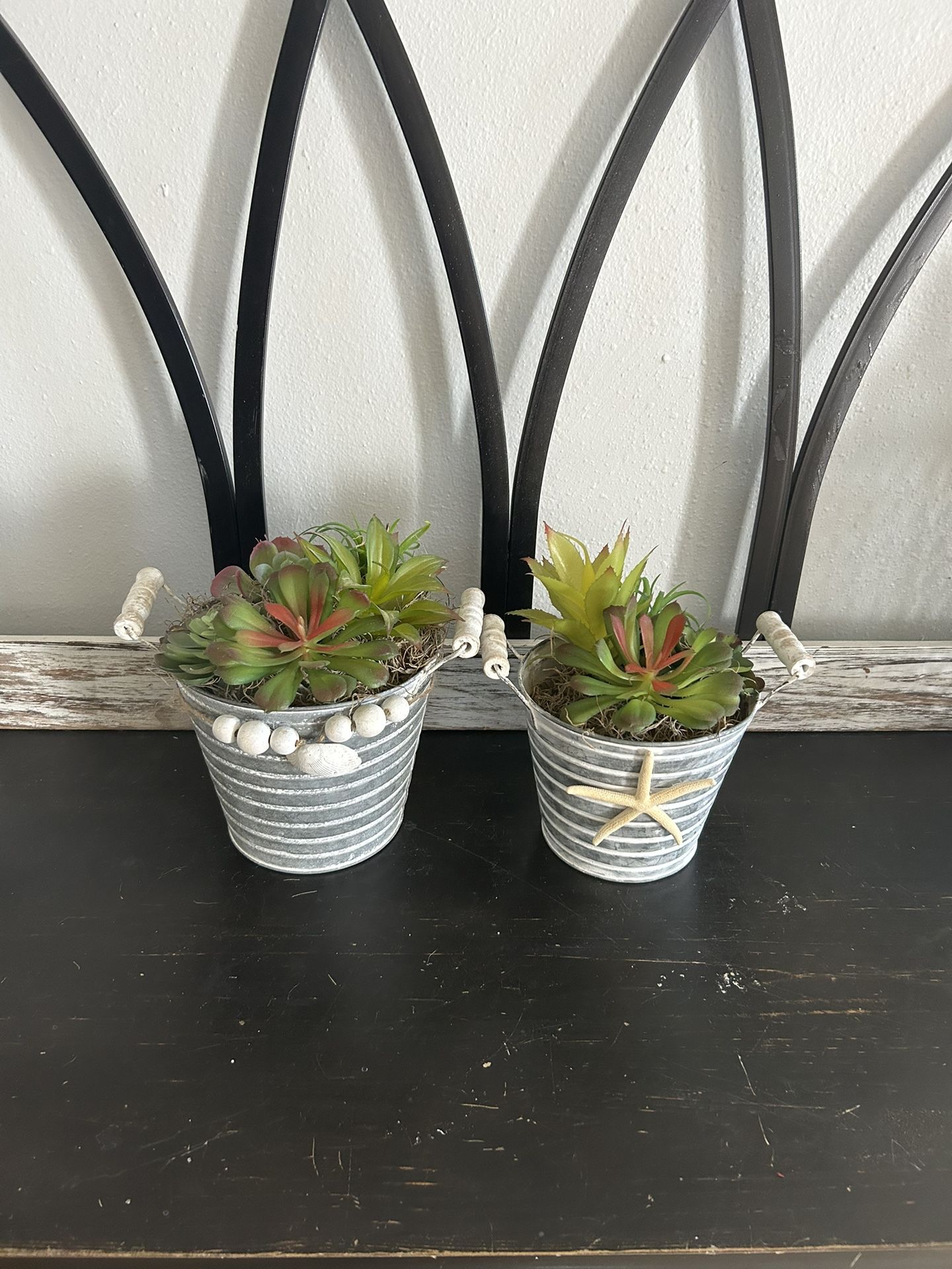 White Wash Succulent Buckets