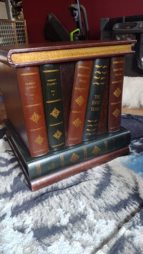 Antique Faux Leather Book Night Stand