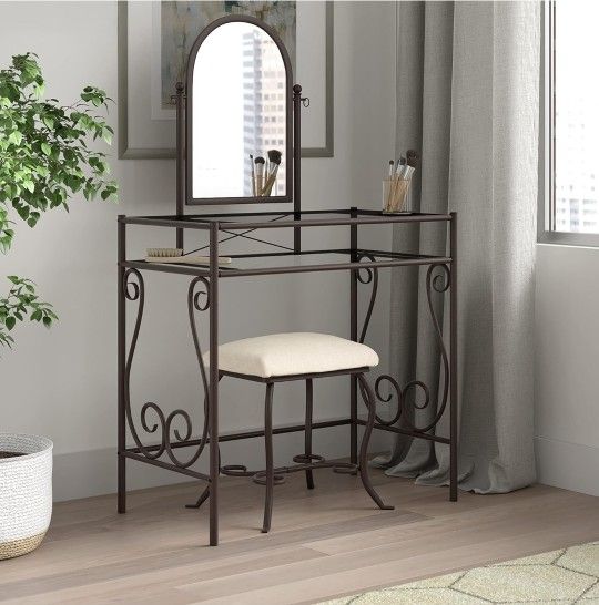 NEW! Linon Clarisse Metal Vanity Set