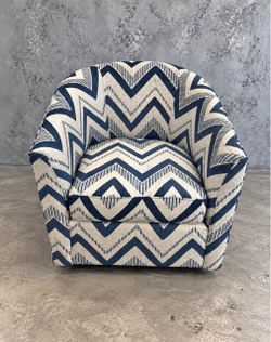 Blue and Cream Chevron Swivel Barrel Chair DELIVERY AVALIABLE