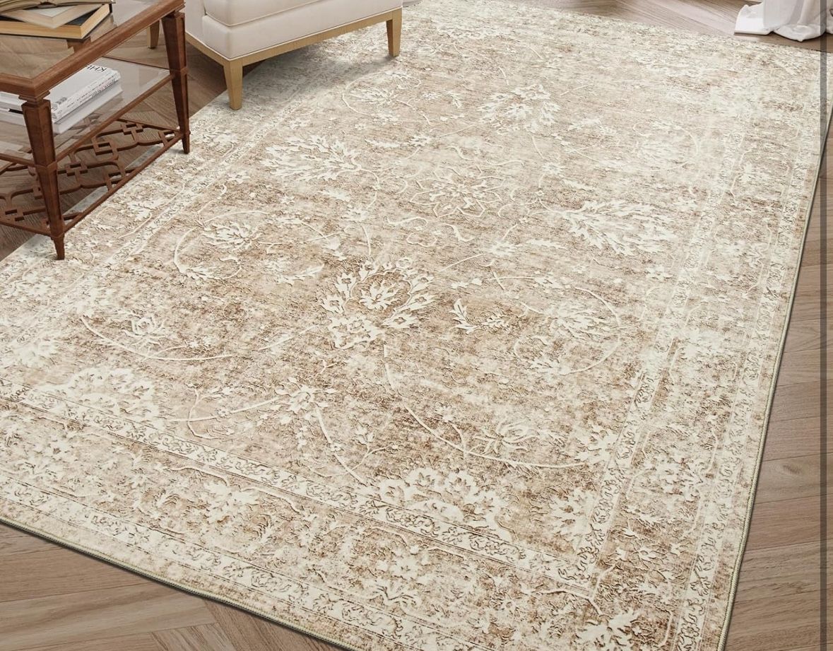 8x10 Washable Area Rug Carpet Beige Brand New