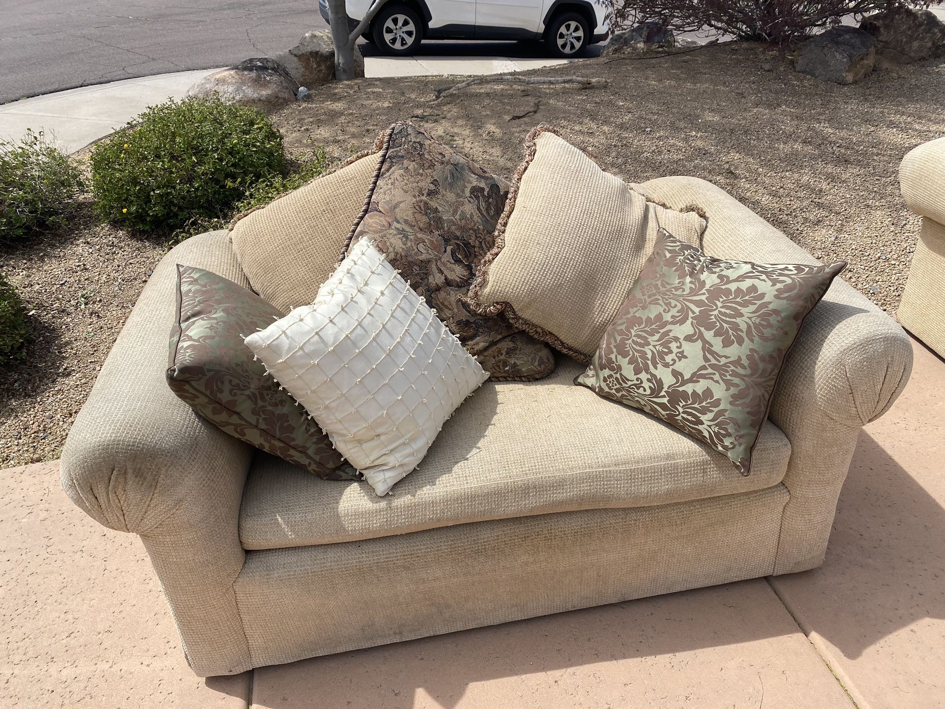 PAIR OF CUSTOM DESIGNER SOFAS IN GOOD CONDITION!