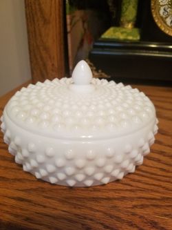 Milk Glass covered Dish 7" D