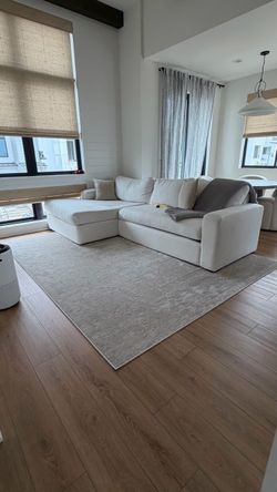 Cream Beige 116" 2 Piece Sectional With Right Arm Facing Chaise | Fabric | Loose Reversible Back