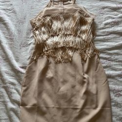  Tan Fringe Mini Dress, Vestido Con Barbilla 