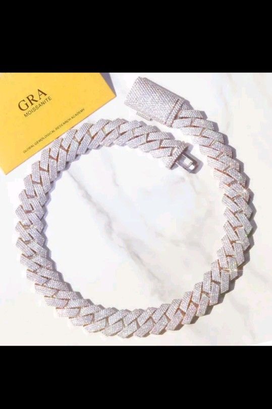 Twenty inch, twenty millimeter, moisenite, silver plated, gold plated chain