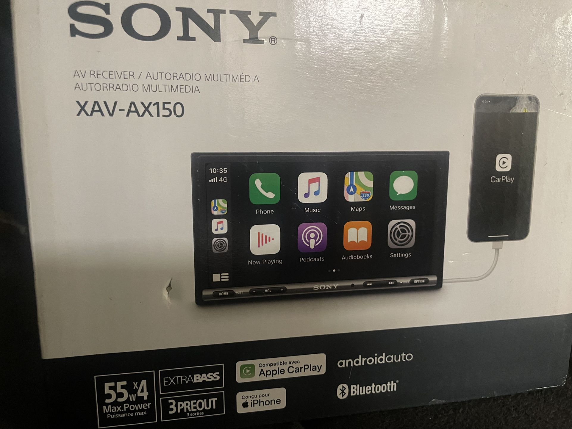 Sony XAV-AX150 - Apple CarPlay/Android Auto Digital Receiver - 7" High Resolution Touch Screen Display - Double-DIN In-Dash Unit - 55 Watts x 4