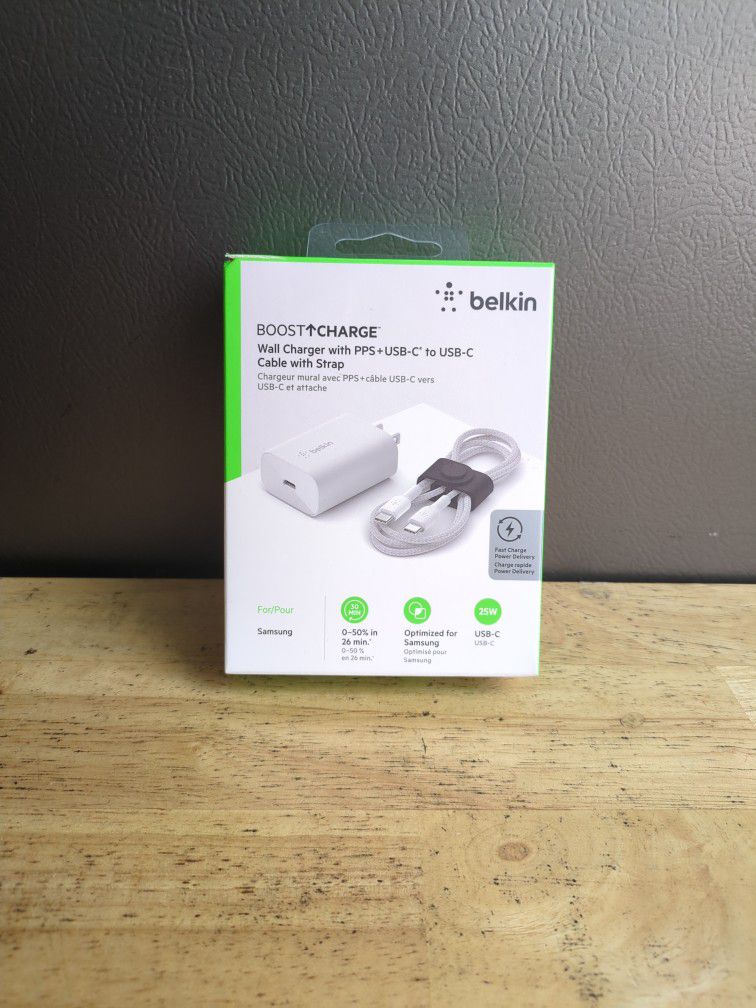 belkin. Wall Charger with PPS+USB-C to USB-C Cable with Strap 