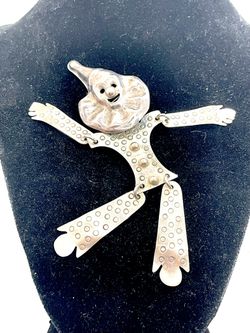Sterling Taxco Articulating Clown Brooch 
