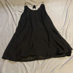 Black mesh overlay slip dress with chain