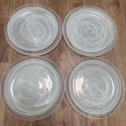 Vintage Pier 1 Alabaster Niveus Glass White Swirl Plate Set and 2 bowls
