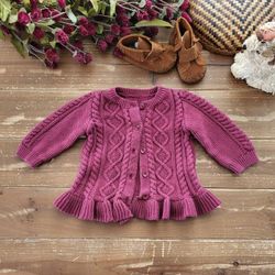 6-9 MULBERRY THICK CABLE KNIT CARDIGAN SWEATER
