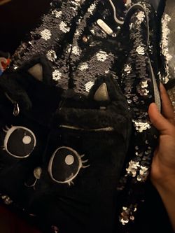 Black Sequin Cat Face Backpack