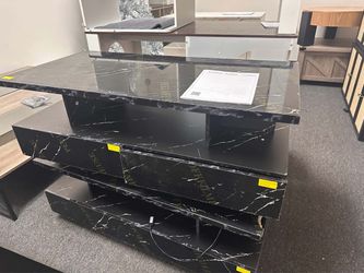 High Gloss LED Coffee Table with Storage, 4 Drawers & Open Shelf black