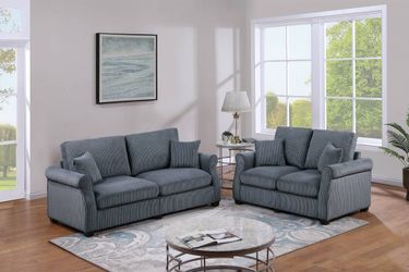 Brand New Grey Corduroy Sofa & Loveseat (Pillows Included)