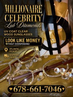 Millionaire Celebrity Lab Stones UV coat clear sunglasses wood. Look Like Money *One (1) Lightweight Luxe Style *Comes with a white protective case fo