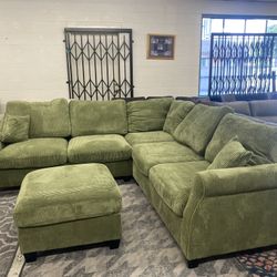 New Corduroy Sectional.  Sage Or Off White / Beige.  99” X 99”.  Free Delivery!