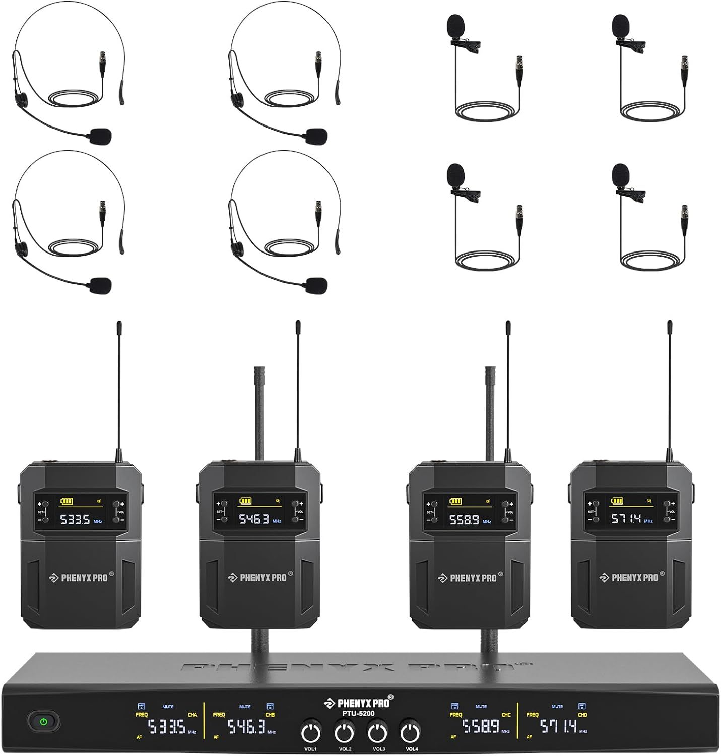 Phenyx Pro Wireless Microphone System, 4-Channel Wireless Mic Set #3195LUP2