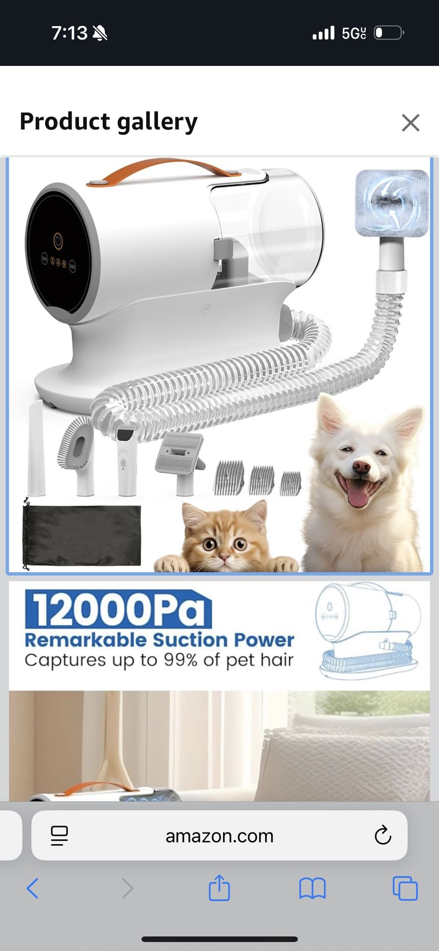 AIRROBO Dog Grooming Vacuum Kit with Pet Clippers, 12000Pa Dogs Vacuum for Shedding Grooming, 5 Grooming Tools Home Cleaning in 1, 2L Dust Cup Low Noi