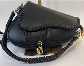 Black Leather Saddle Bag with Gold Hardware
