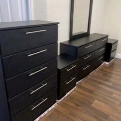 Dresser Whit Mirror, Chest And 2 Nightstands - Cómoda Con Espejo , Gavetero Y 2 Mesitas De Noche 