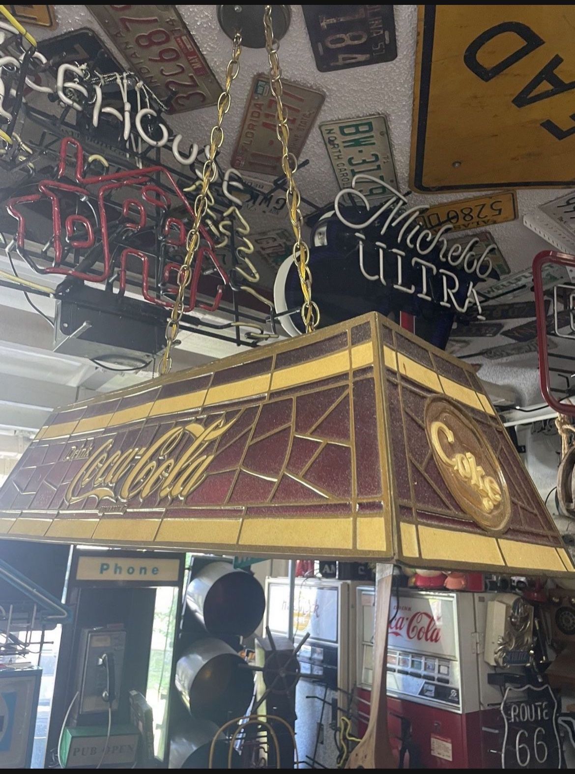 Coca Cola Vintage Pool Table Light/Tiffany Style!