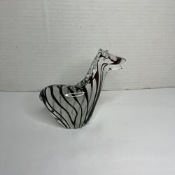 Dynasty Gallery Glass Paperweight Glow In The Dark Zebra Purple Strips.5X5.25"