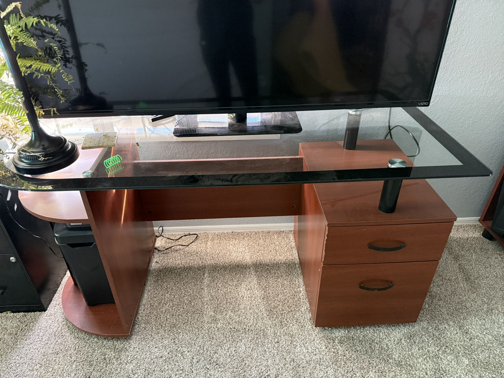 Glass Top Desk And Matching Bookshelf Shelves Set