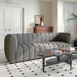 COUCH SOFA CHARCOAL GRAY BOUCLE RETRO MODERN SILLON