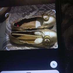 Coach Stanton Ballet Flats Metallic Champagne With Signature Buckle Size 5.5