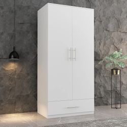 2-DOOR WARDROBE CABINET WITH 1 DRAWER ARMOIRE FOR BEDROOM STORAGE