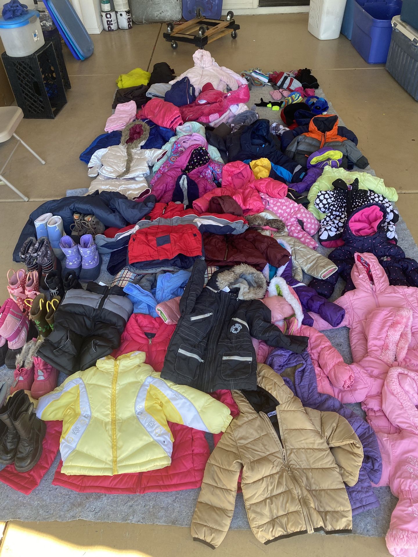 HUGE LOT OF CHILDRENS SNOW CLOTHES AND  SLEDS GREAT FOR RESALE**