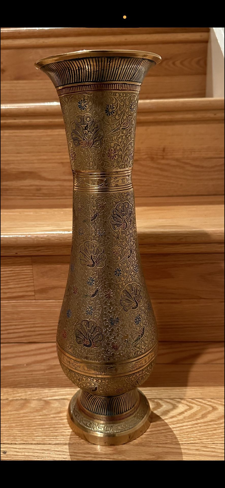 Vintage Decorative Etched Brass Vase